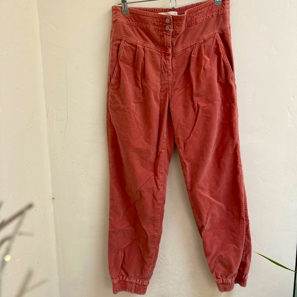 Anthropologie thin cord Salmon Velvet Jogger Trousers XS